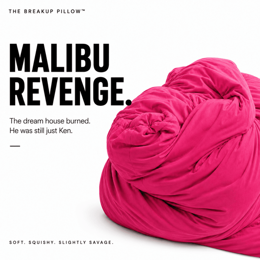 Malibu Revenge hot pink Breakup Pillow as a divorce gift for women