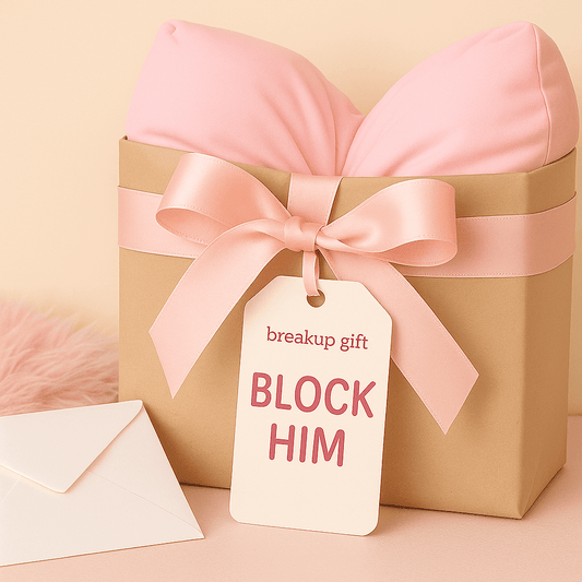 Breakup gift for her — gift box with pink breakup pillow
