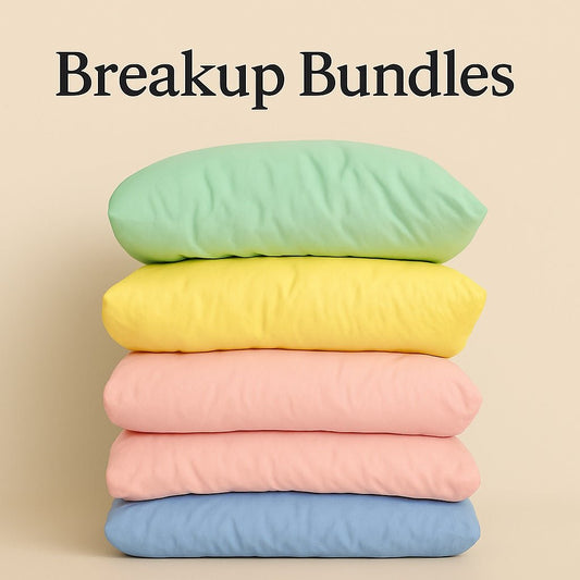 Stack of colorful breakup pillow bundles