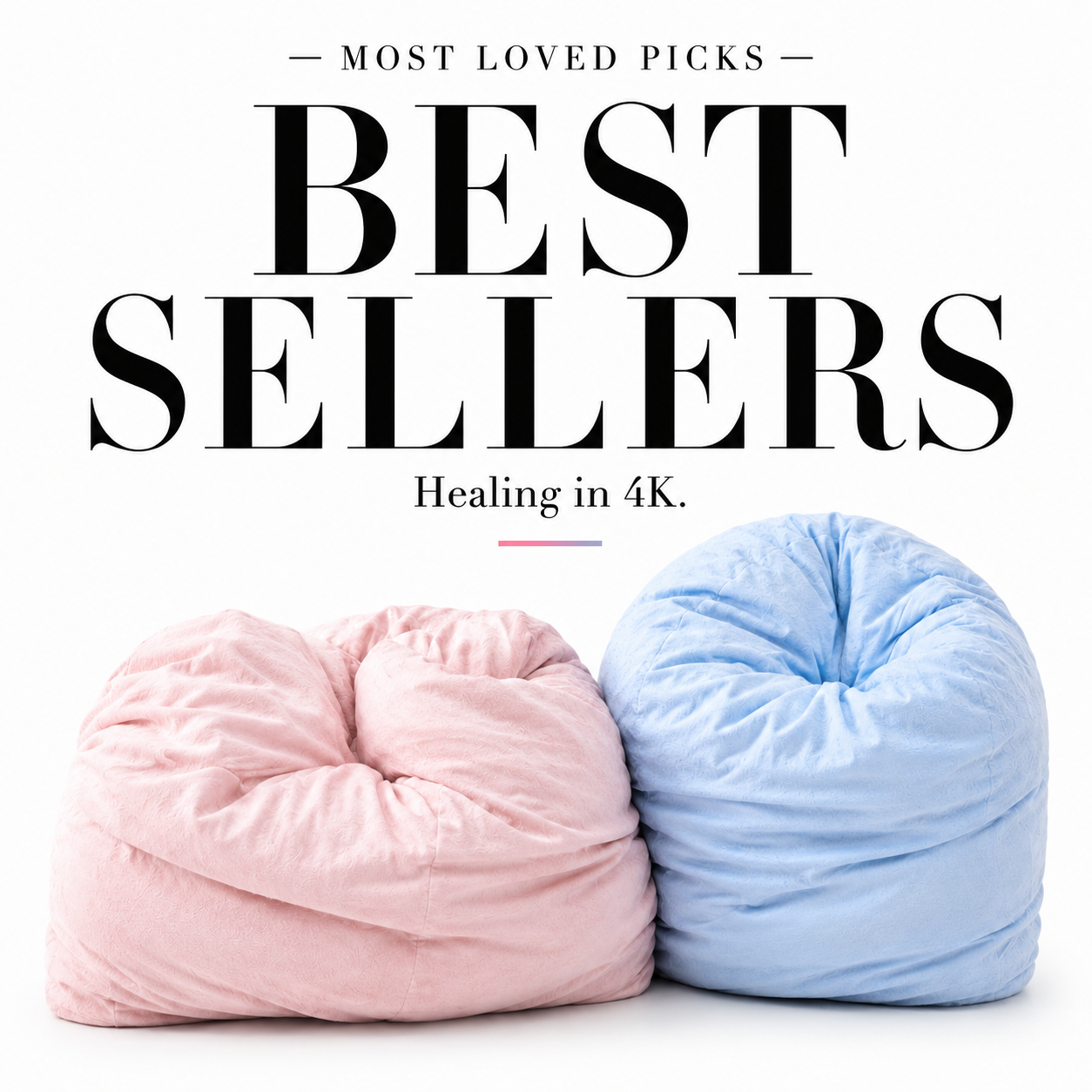 Pink and blue soft squishy bamboo cloud pillows on white background with “Best Sellers” collection text highlighting top rated breakup pillows