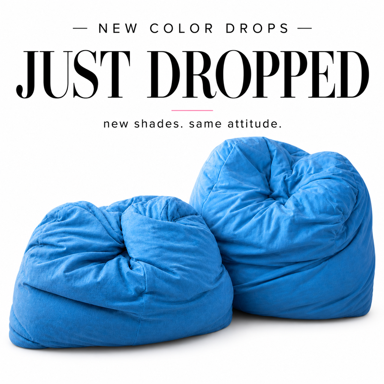 Two soft squishy blue bamboo cloud pillows on white background with “New Color Drops – Just Dropped” collection text, luxury breakup pillow collection thumbnail