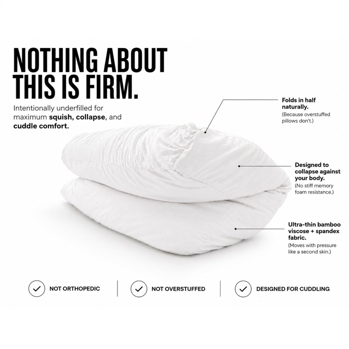 White Lies white breakup pillow, detail view — bamboo viscose comfort pillow by The Breakup Pillow