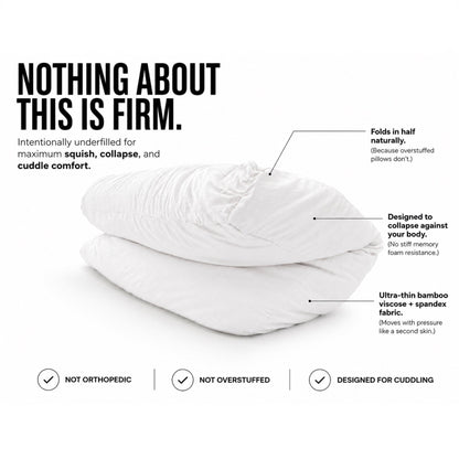 White Lies white breakup pillow, detail view — bamboo viscose comfort pillow by The Breakup Pillow