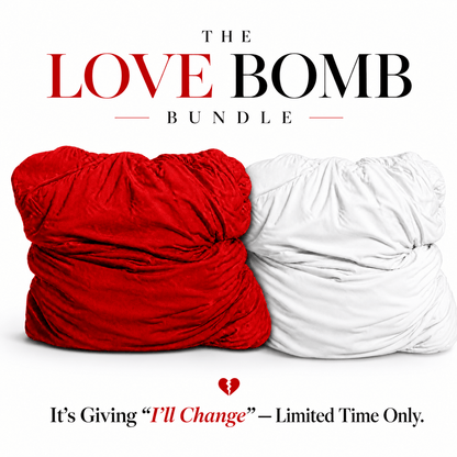 The Love Bomb Bundle with red and white Breakup Pillows as a two-pillow gift set