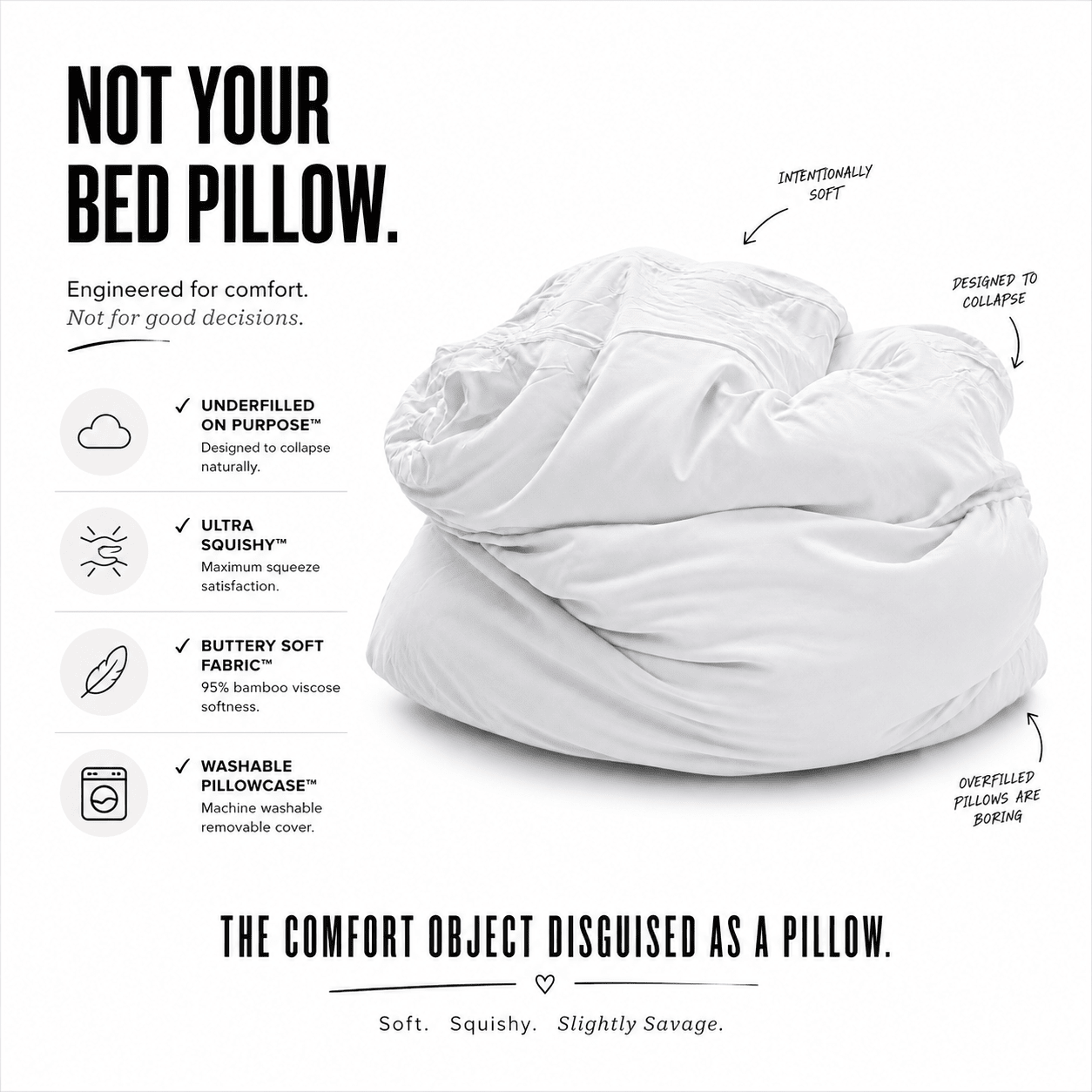 White Lies white breakup pillow — bamboo viscose comfort pillow by The Breakup Pillow