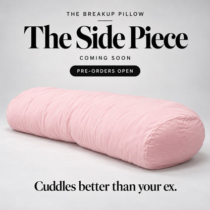 The Side Piece long cuddle pillow in Post-Cry Pretty pink