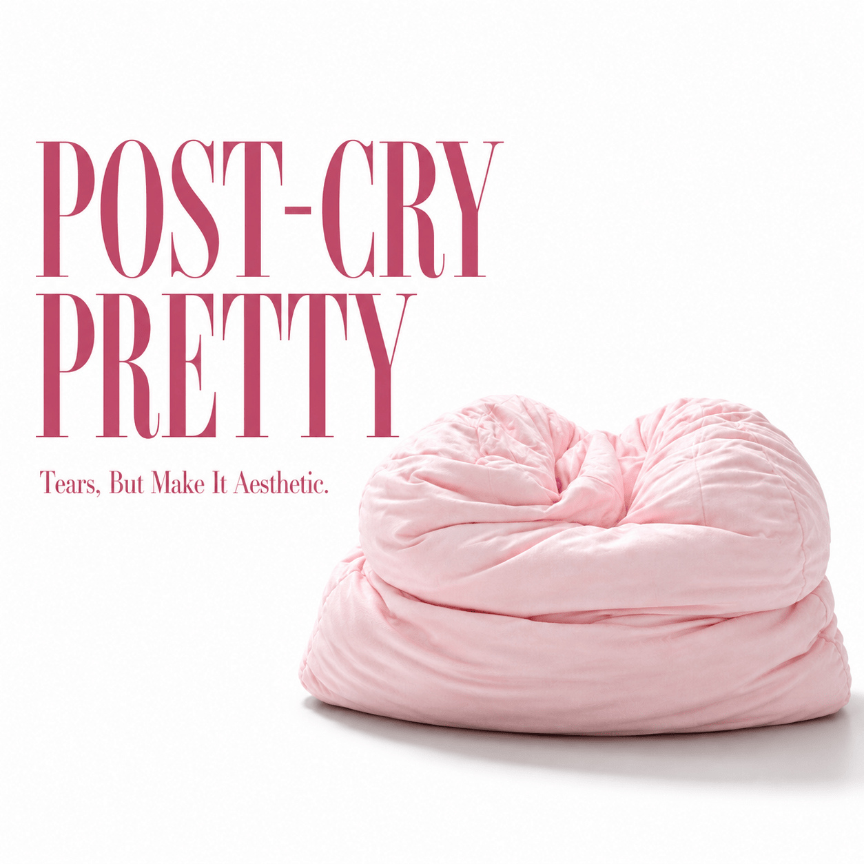 Post-Cry Pretty pink bamboo breakup pillow — ultra-soft 20x20 emotional support pillow, glow-up era comfort by The Breakup Pillow™