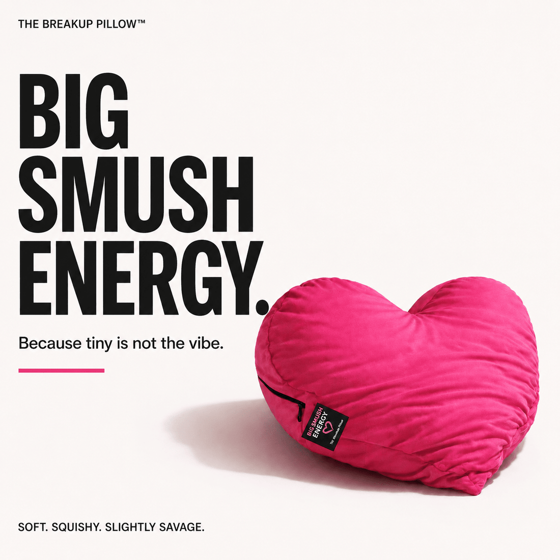 Big Smush Energy oversized pink heart-shaped breakup pillow – XL bamboo cuddle pillow, gift for her by The Breakup Pillow