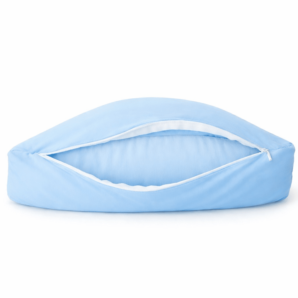 Blue bamboo breakup pillow in Blue His Chance color with a hidden zipper and removable, washable pillow cover.
