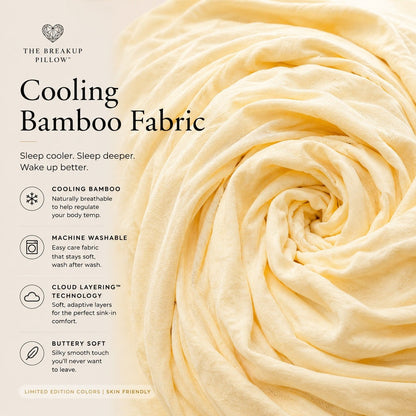 Sunny But Still Mad soft yellow viscose from bamboo fabric detail – cooling breakup pillow cover by The Breakup Pillow