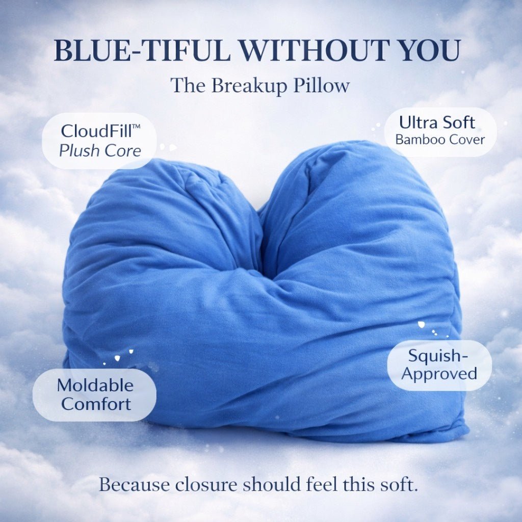 Blue-Tiful Without You pillow with text highlighting features on a cloud background