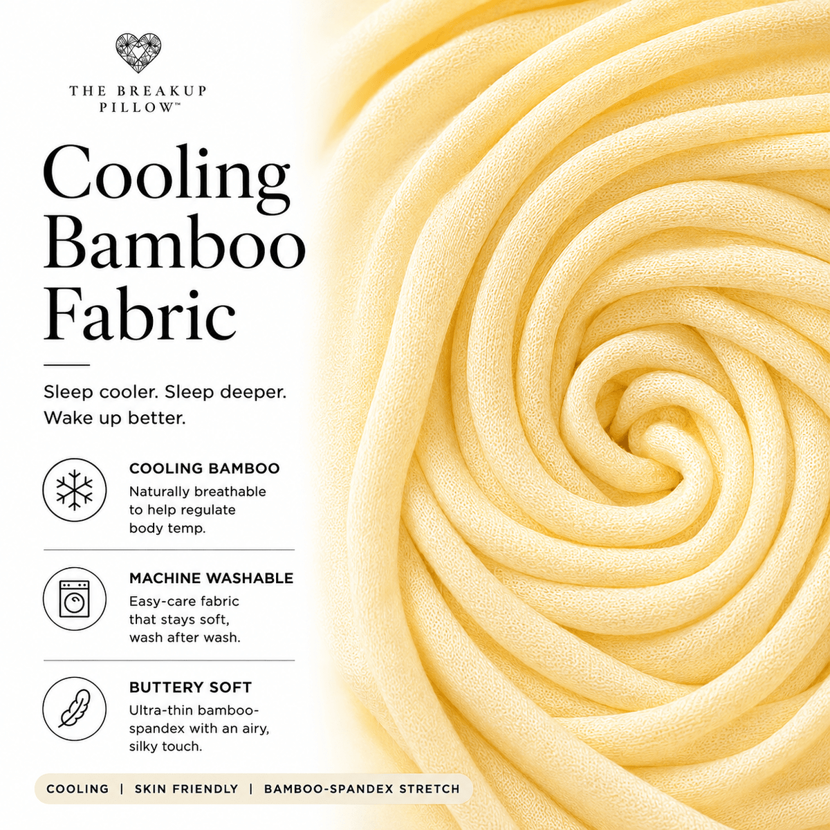 Cooling bamboo viscose fabric detail – buttery-soft yellow Petty Pillowcase, breathable breakup pillow cover by The Breakup Pillow