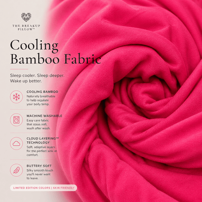 Malibu Revenge hot pink cooling bamboo fabric detail – skin-friendly breakup pillow cover by The Breakup Pillow