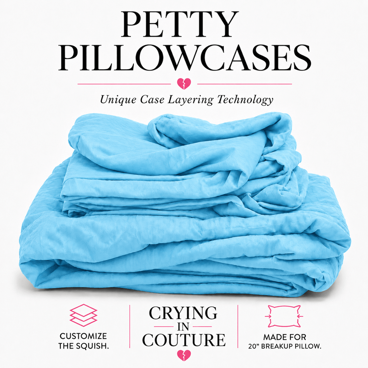 Crying In Couture blue Petty Pillowcases – bamboo viscose covers for 20-inch breakup pillows by The Breakup Pillow