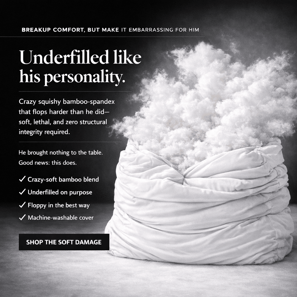 Textured white fabric with promotional text on a dark background