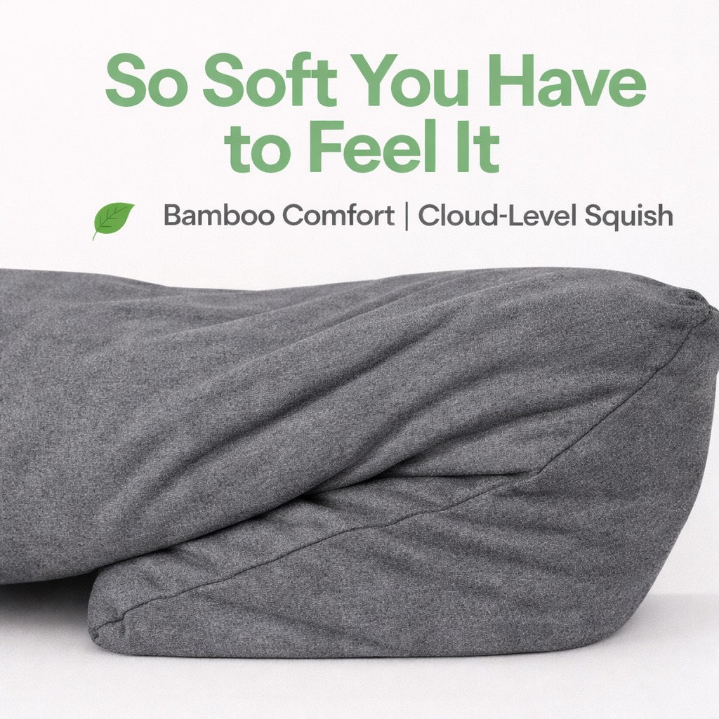 Grey breakup pillow with soft bamboo fabric and plush fill, perfect for neutral aesthetic decor and emotional comfort after a breakup