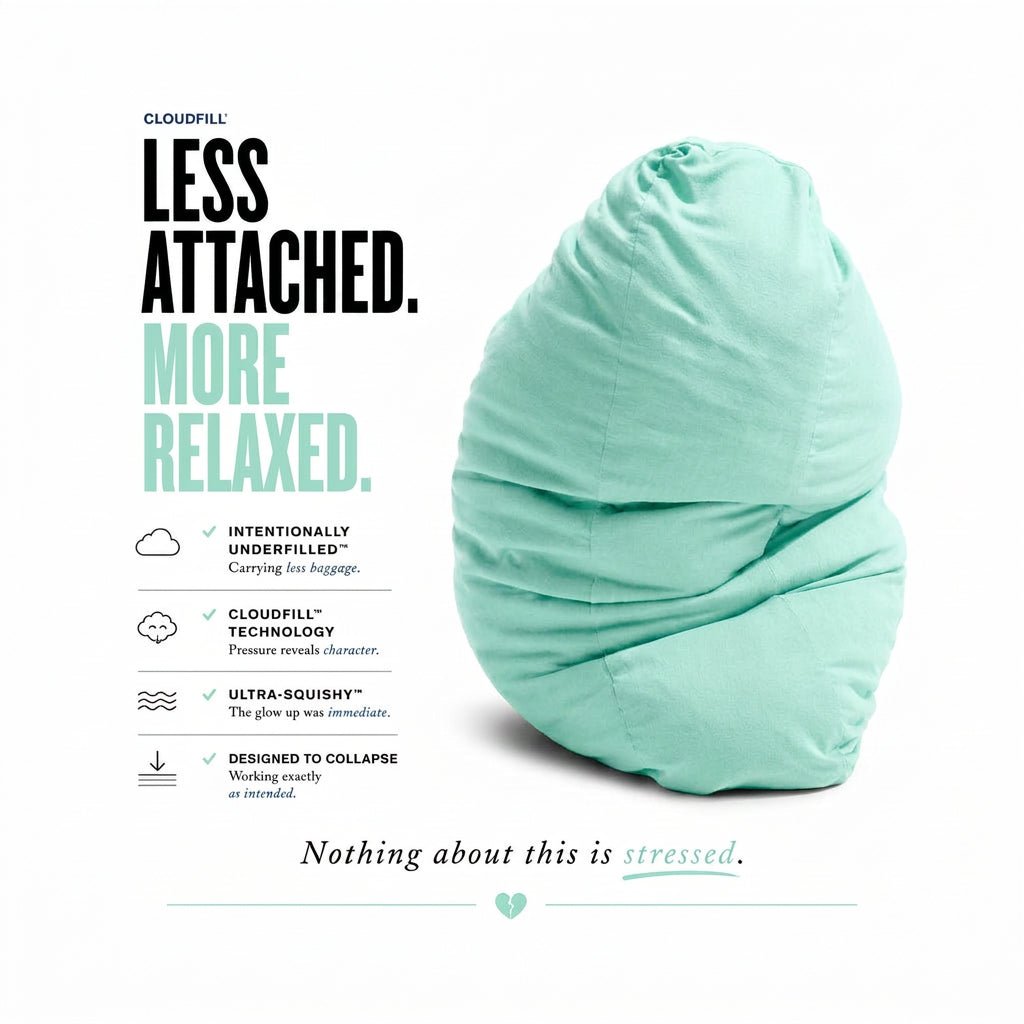 He Mint Nothing mint breakup pillow CloudFill squish info – soft underfilled bamboo cuddle pillow by The Breakup Pillow