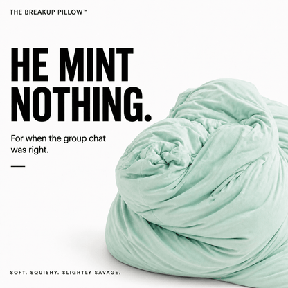He Mint Nothing mint green breakup pillow twisted on white – soft bamboo cuddle pillow by The Breakup Pillow