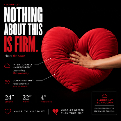 Left On Red ultra-squishy red heart pillow — healing gift for women by The Breakup Pillow