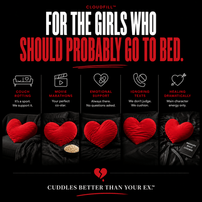 Left On Red red heart pillow styled as a self-care gift for women by The Breakup Pillow