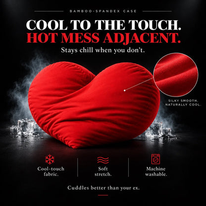 Left On Red oversized red heart pillow with cool-touch bamboo viscose spandex Cloud Case, soft stretch fabric and machine-washable cover
