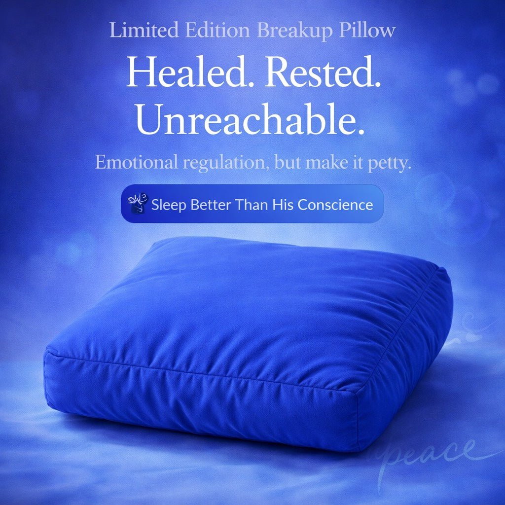 Limited edition Blue breakup pillow with humorous text on a blue background