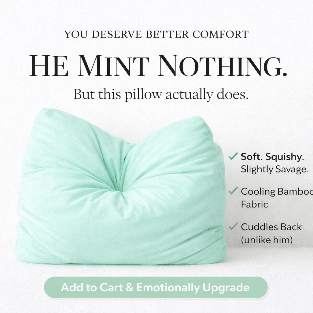 Ultra‑soft mint pillow with cooling bamboo cover designed for breakup comfort and self‑love.