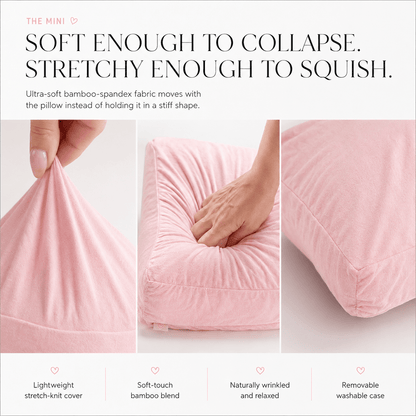 Petty Pillowcase Mini – 16x16 bamboo viscose pillow cover for The Breakup Mini, stretch fabric detail by The Breakup Pillow