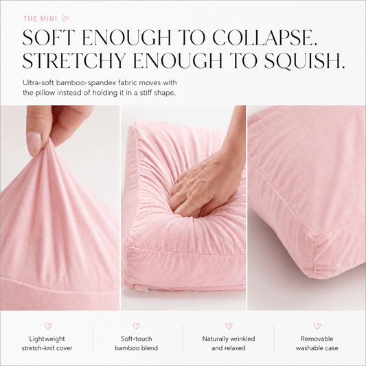 Petty Pillowcase Mini – 16x16 bamboo viscose pillow cover for The Breakup Mini, stretch fabric detail by The Breakup Pillow