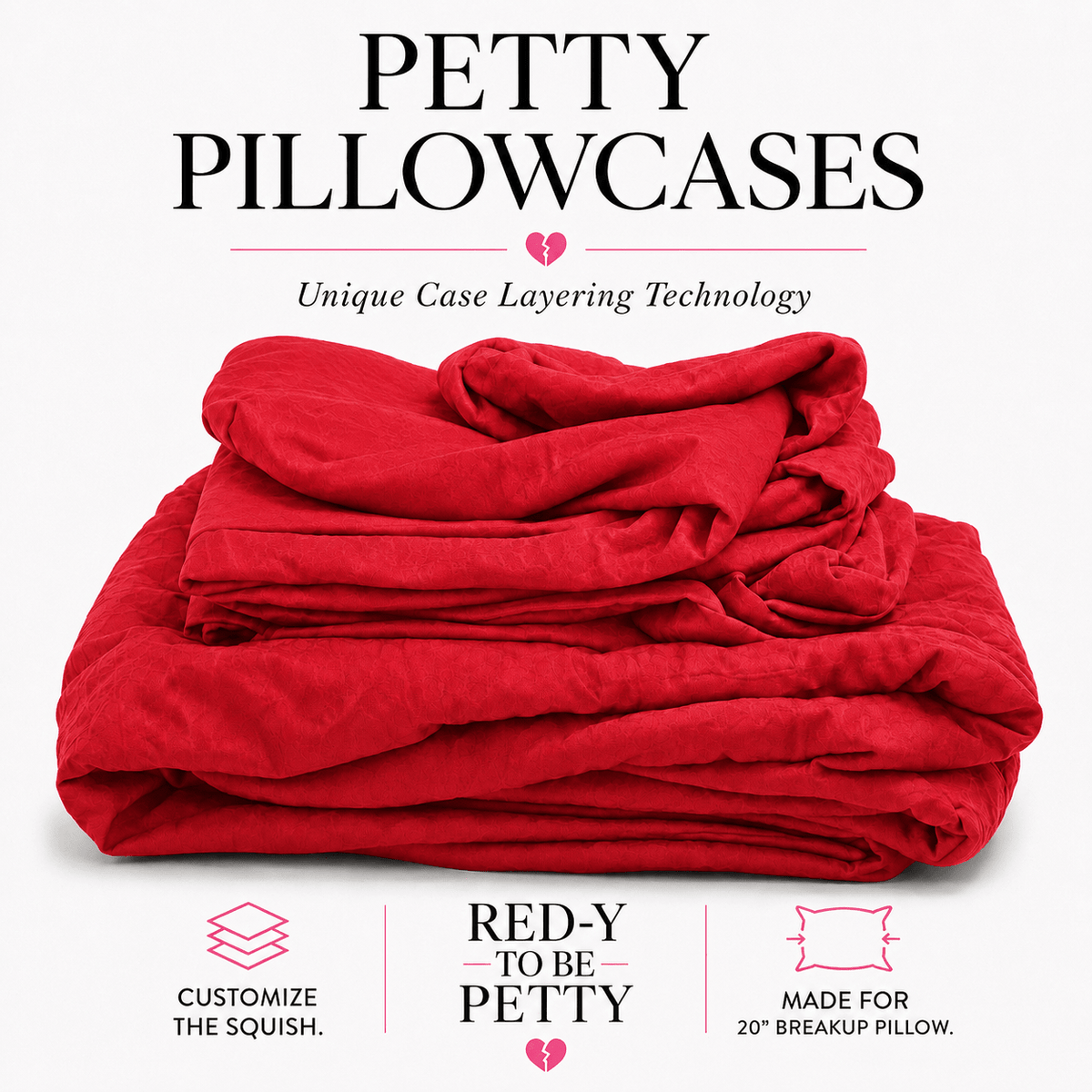 Red-Y To Be Petty red Petty Pillowcases stack – bamboo covers for 20-inch breakup pillows by The Breakup Pillow