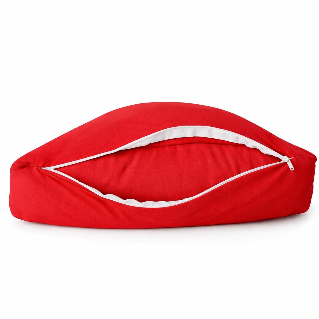 Red bamboo breakup pillow with hidden zipper and removable pillow cover design.