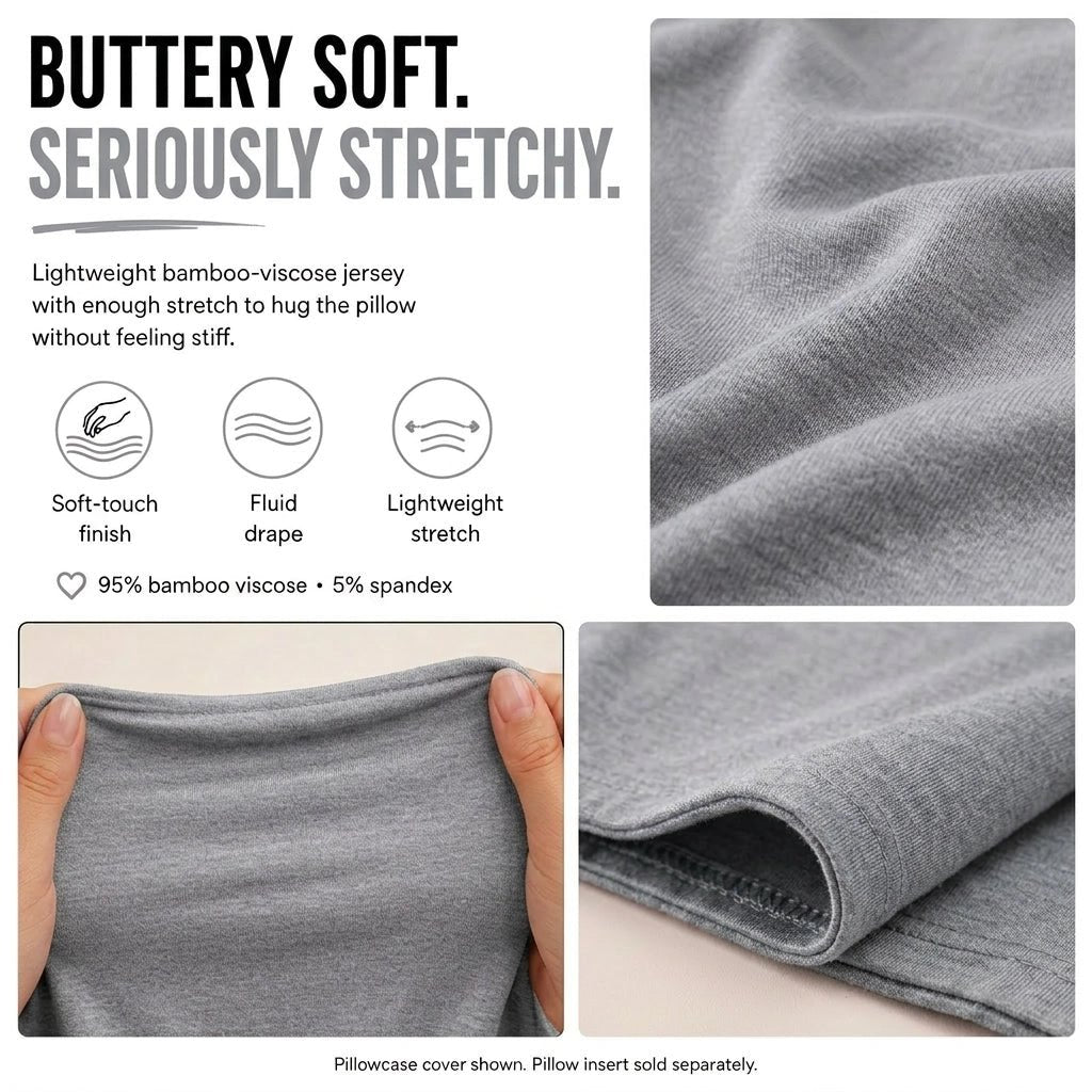 Shady AF gray breakup pillow fabric specs – bamboo viscose spandex cover, intentionally underfilled by The Breakup Pillow
