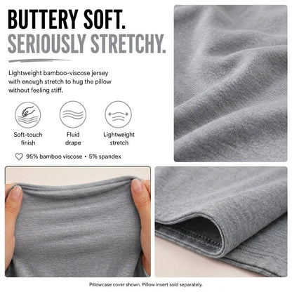 Shady AF gray breakup pillow fabric specs – bamboo viscose spandex cover, intentionally underfilled by The Breakup Pillow