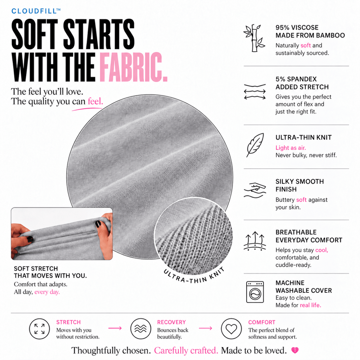 Shady AF heather gray Mini Breakup Pillow fabric detail, viscose from bamboo and spandex stretch cover