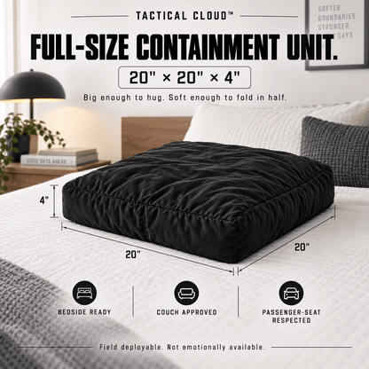 Tactical Cloud black cuddle pillow dimensions 20 by 20 by 4 inches