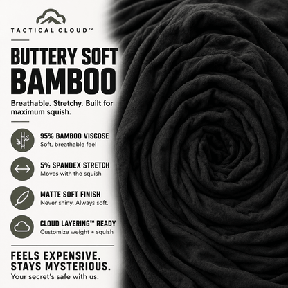 Tactical Cloud buttery soft black bamboo fabric closeup showing stretch and texture