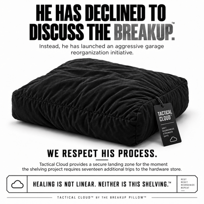 Tactical Cloud men's breakup pillow for couch recovery and post-project decompression