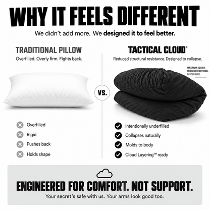 Tactical Cloud intentionally underfilled cuddle pillow compared with a traditional overfilled pillow