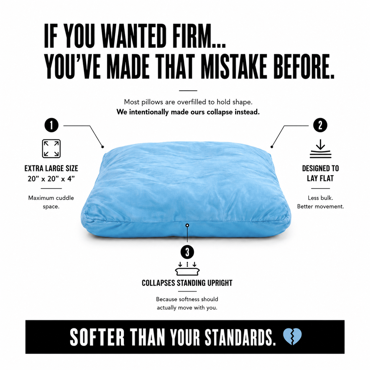 Extra-large 20x20 sky blue breakup pillow – oversized bamboo cuddle pillow, gift for her by The Breakup Pillow