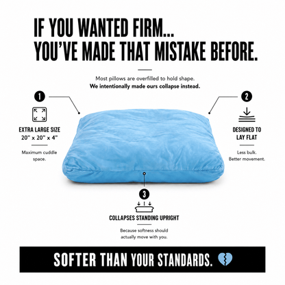 Extra-large 20x20 sky blue breakup pillow – oversized bamboo cuddle pillow, gift for her by The Breakup Pillow