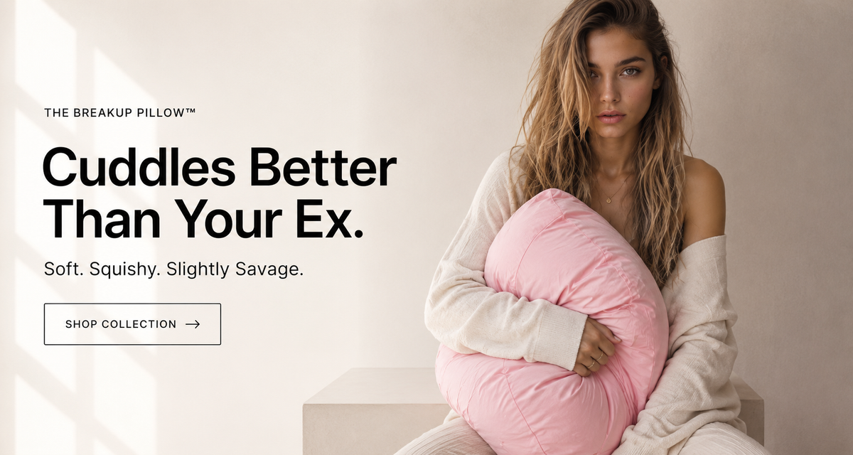 Cuddles Better Than Your Ex – homepage banner with breakup pillows by The Breakup Pillow