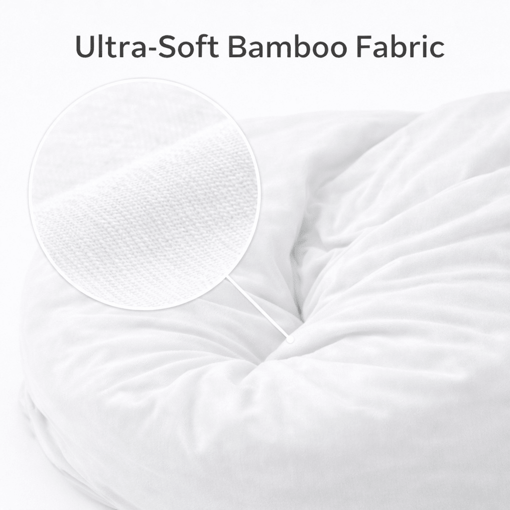 Close-up of ultra-soft bamboo fabric with text overlay