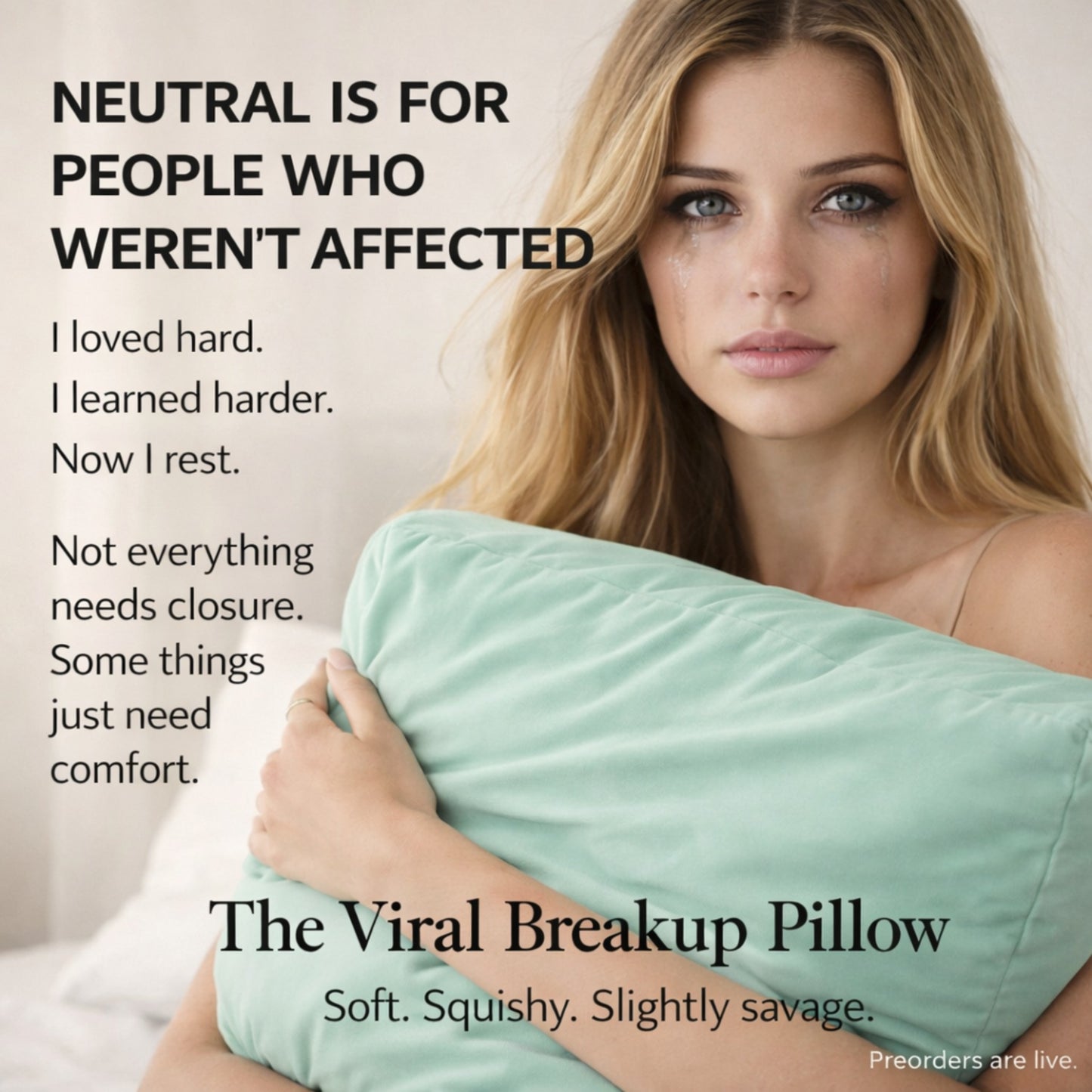 woman hugging viral breakup pillow soft squishy comfort pillow designed for emotional healing and breakup comfort