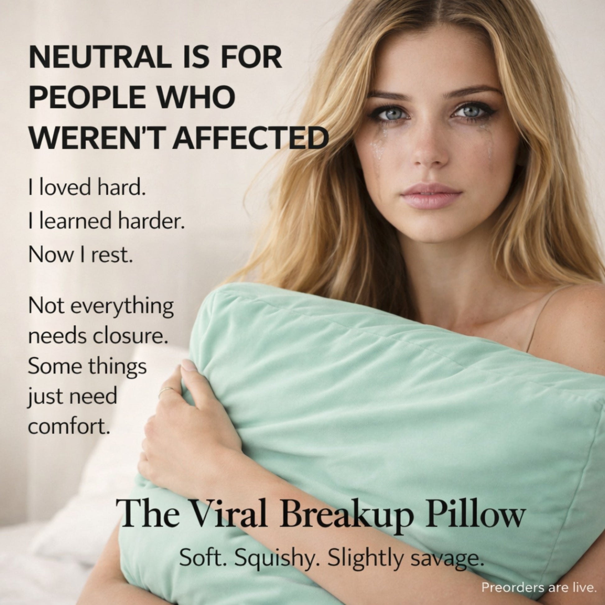 woman hugging viral breakup pillow soft squishy comfort pillow designed for emotional healing and breakup comfort